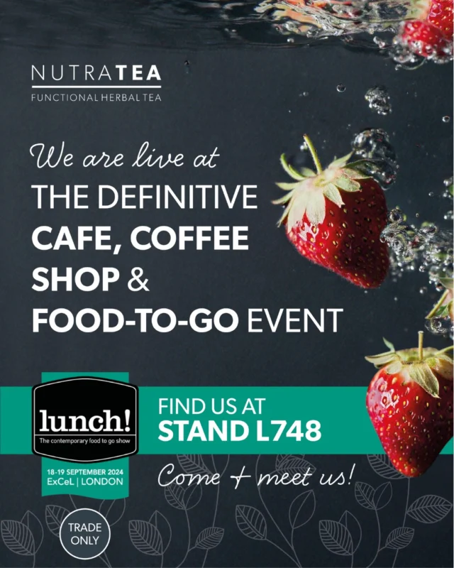 We're live at Excel London for The Lunch Show - the must-attend trade event for the food-to-go sector! 

If you're coming along to the show, today or tomorrow be sure to come and find us at Stand L748 and explore our amazing range of functional herbal teas. 

We look forward to seeing you! 

#NutraTea #LunchShow2024 #FoodToGo #Innovation #CustomerConnections #HerbalWellness #Cafe #TeaRoom #CoffeeShop #SandwichShop #Wholesaler #TradeShow #HealthFoodStore #WholeFoodStore #FarmShop #Wellbeing #HerbalTea #Wellness