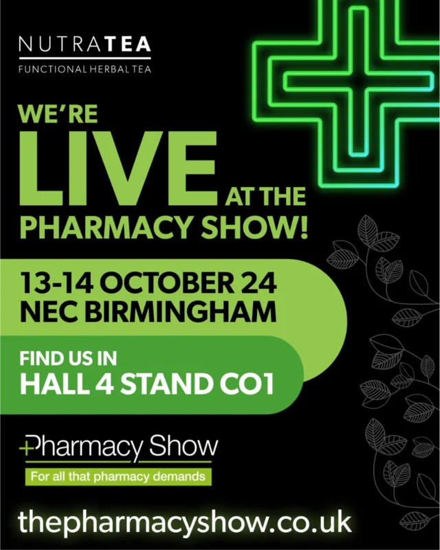 We're live at @thepharmacyshow today and tomorrow! 💚 

Come and visit us at Stand CO1 in Hall 4 to explore our unique range of functional herbal tea blends. Let’s connect and chat about how NutraTea can support your business with our health-focussed products. 

#NutraTea #PS24UK #Pharmacy #Healthcare #Pharmacist #PharmacyShow #HerbalTea #PharmacyProfessionals #NaturalHealth #NECBirmingham #Wholesaler #HealthFood #HealthFoodShop #Nutritionist #HerbalRemedies #Naturopath #Herbalist #ComplementaryTherapy #Homeopath