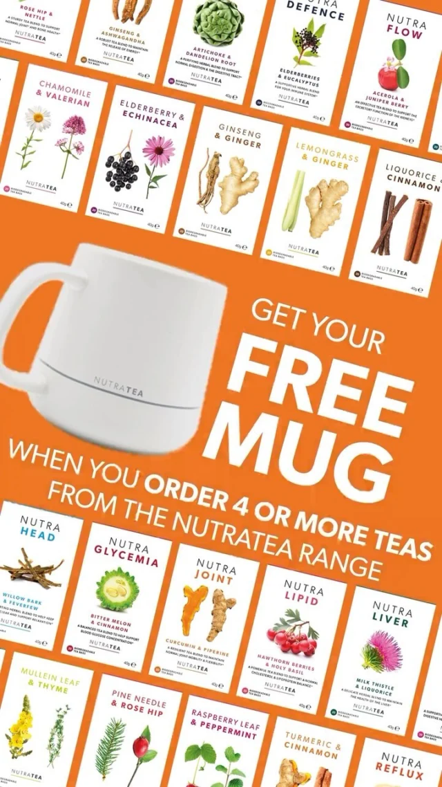 Due to its popularity, our FREE MUG offer is back for 2 weeks only! ✨
 
Snuggle up with NutraTea and get an elegant, perfectly-sized mug when you order any 4 boxes of our nourishing functional herbal teas 🍵🍵🍵🍵
 
Claim at checkout & save £6.99 RRP! 

⏰ Offer ends on 31 October. Don’t let it slip away. Shop now via the link in our bio!
 
#NutraTea #FreeMug #MugOffer #Mug #TeaCup #SpecialOfffer #TeaLover #HerbalTeaLover #Cuppa #LimitedTimeOffer #HerbalTea #HealthyLifestyle #HealthFood