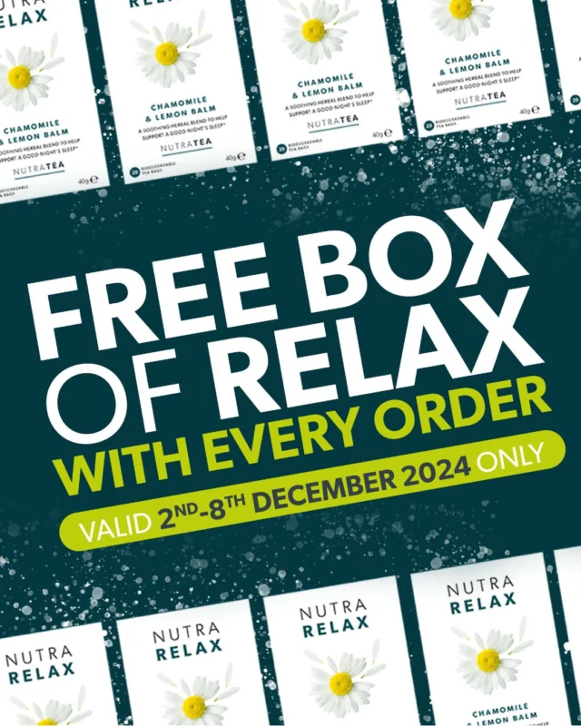 NutraRelax is THE perfect blend to help you relax and unwind amidst the holiday hustle and bustle! That’s why, for a limited period we’re gifting you a FREE box of NutraRelax herbal tea with every order on our website until December 8th. 🎁 Sip, relax, and enjoy a little extra peace this festive season. Don’t miss out—order today! #NutraTea #NutraRleax #HerbalTea #StressRelief #AnxietyRelief #FreeTea #FreeGift #SpecialOffer #ChristmasDeals #TeaLover #ChristmasChaos #RelaxAndUnwind #Destress #HealthyLifestyle #HolidaysAreComing