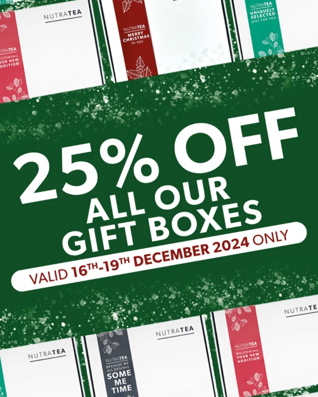 Looking for the perfect Christmas present that shows you care? 🎁💚For a limited time only, enjoy 25% OFF all our NutraTea Gift Boxes – the ultimate treat for tea lovers and wellness enthusiasts alike! Give the gift of relaxation, health, and indulgence this Christmas, but don’t wait – this exclusive offer is only valid until 19th December! ⏳#NutraTea #HerbalTea #TeaGifts #ChristmasTea #ChristmasGiftBox #TeaGifts #HerbalTeaGifts #ChristmasGiftIdeas #SpecialOffer #Savings #Discount #SaveMoney #LastMinuteChristmasGift #GiftIdeas #StockingFillers