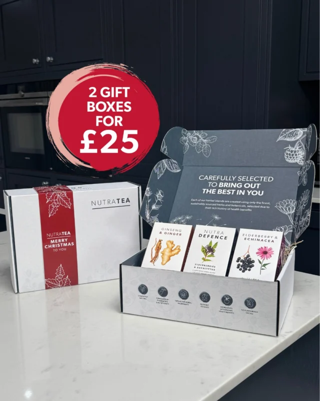 🎁 TWICE THE TEA DOUBLE THE JOY!🎁 
With the festive season just around the corner, why not gift a little peace and wellness? 

Choose any 2 gift boxes for £25. Made to bring joy to every name on your list.

Use code GIFTBUNDLE25 at checkout and don’t forget to add your own personalised message! 📃

*Valid until 14th November.

#NutraTea #TeaGifts #HerbalTea #GiftOfWellness #TeaLovers #TeaTime  #ChristmasGifts #FestiveTea #TeaForTwo #ChristmasGifts #GiftIdeas #HolidayShopping #ChristmasShopping #WellnessTips #Wellness #SelfCare #HerbalRemedies #NaturalRemedies